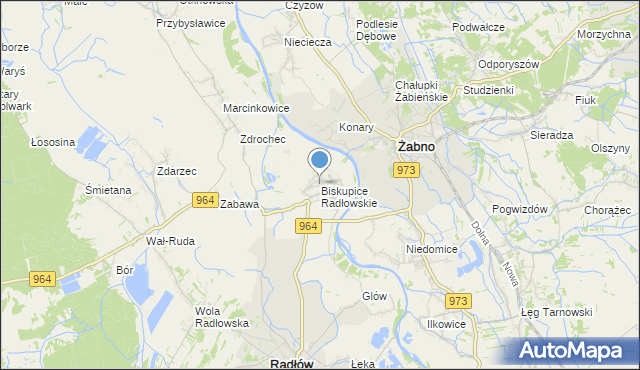 mapa Biskupice Radłowskie, Biskupice Radłowskie na mapie Targeo
